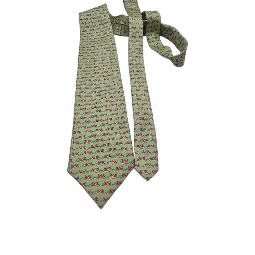 Peter Blair Men's 100% Silk Tie, Preppy Green W/Pink Floating Hippos, USA Made
